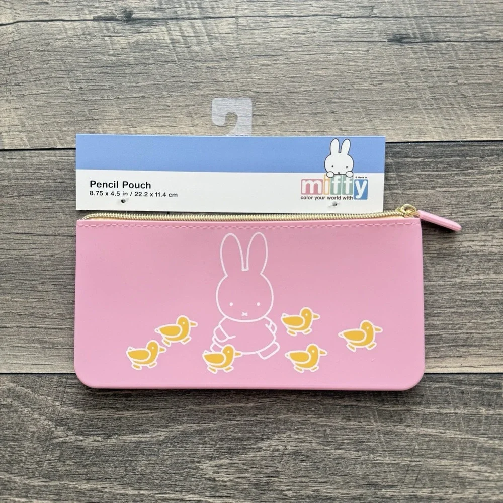 MIFFY‎ Bunny w/ Ducks Pastel Pink Silicone Pencil Pouch 8.75